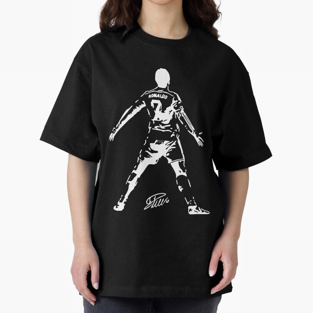 Retro Football Player Celebration Silhouette Artwork For Men And Gift For Soccer Fans Oversized T-Shirt Feel Match Day Hype around FIFA World Cup 2026 Group Stage, Cristiano Ronaldo, Haaland and CR7, England, France and Netherlands, Football