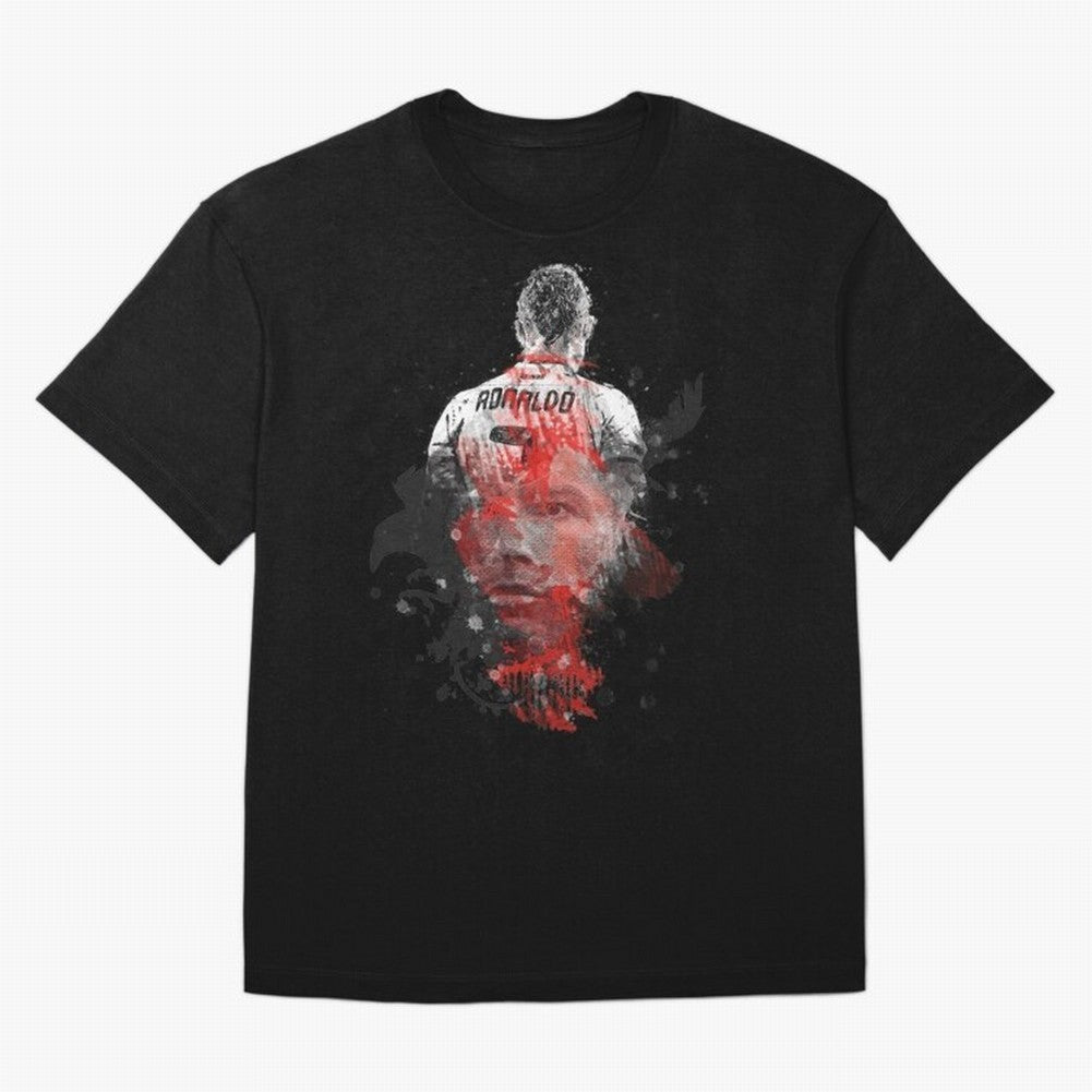 Abstract Football Player Portrait Retro Poster Art For Men, Gift For Soccer Fans Oversized T-Shirt Follow the Final Road of Match Day Hype around FIFA World Cup 2026 USA Canada Mexico, Messi, CR7 and Mbappe, Portugal, Soccer Culture, Superstar