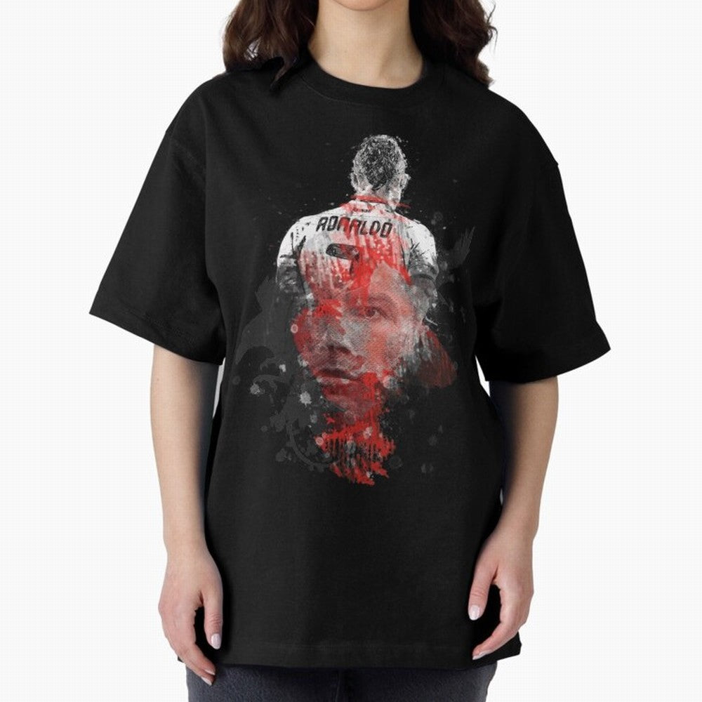 Abstract Football Player Portrait Retro Poster Art For Men, Gift For Soccer Fans Oversized T-Shirt Follow the Final Road of Match Day Hype around FIFA World Cup 2026 USA Canada Mexico, Messi, CR7 and Mbappe, Portugal, Soccer Culture, Superstar