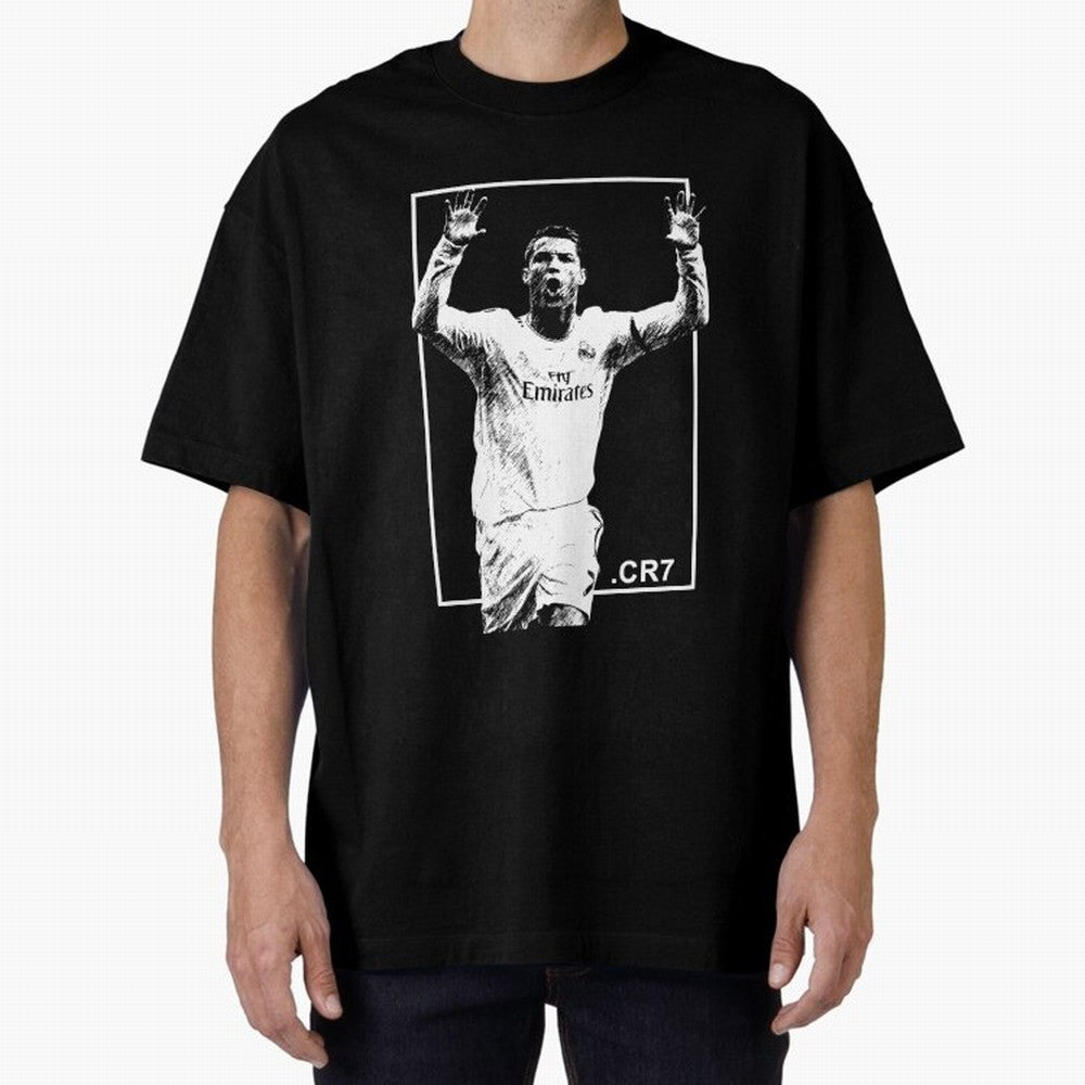 Cristiano Ronaldo CR7 in Black and White Design Oversized T-Shirt Represent Fans Who Live for Match Day Hype around FIFA World Cup 2026 USA Canada Mexico, Haaland and Mbappe, Brazil, Portugal and Argentina, Global Supporter Spirit, Legendary Goals,