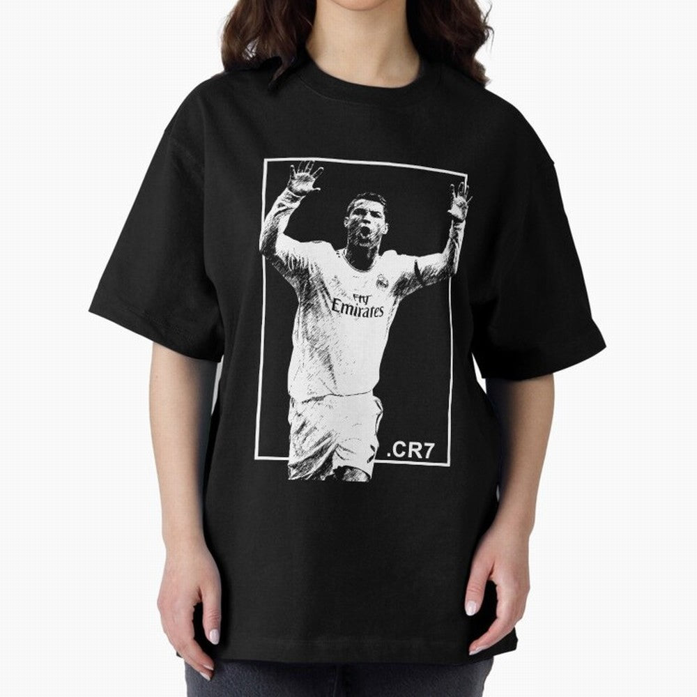 Cristiano Ronaldo CR7 in Black and White Design Oversized T-Shirt Represent Fans Who Live for Match Day Hype around FIFA World Cup 2026 USA Canada Mexico, Haaland and Mbappe, Brazil, Portugal and Argentina, Global Supporter Spirit, Legendary Goals,