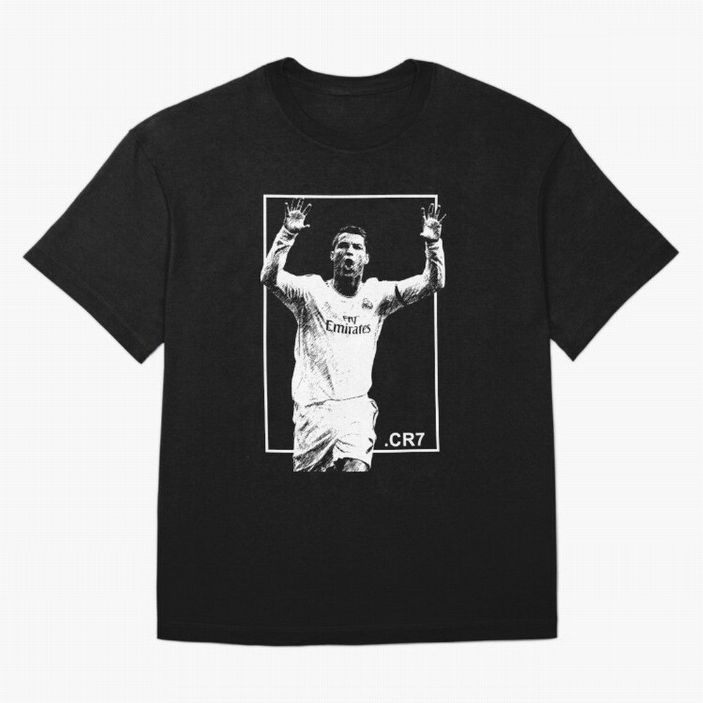 Cristiano Ronaldo CR7 in Black and White Design Oversized T-Shirt Represent Fans Who Live for Match Day Hype around FIFA World Cup 2026 USA Canada Mexico, Haaland and Mbappe, Brazil, Portugal and Argentina, Global Supporter Spirit, Legendary Goals,