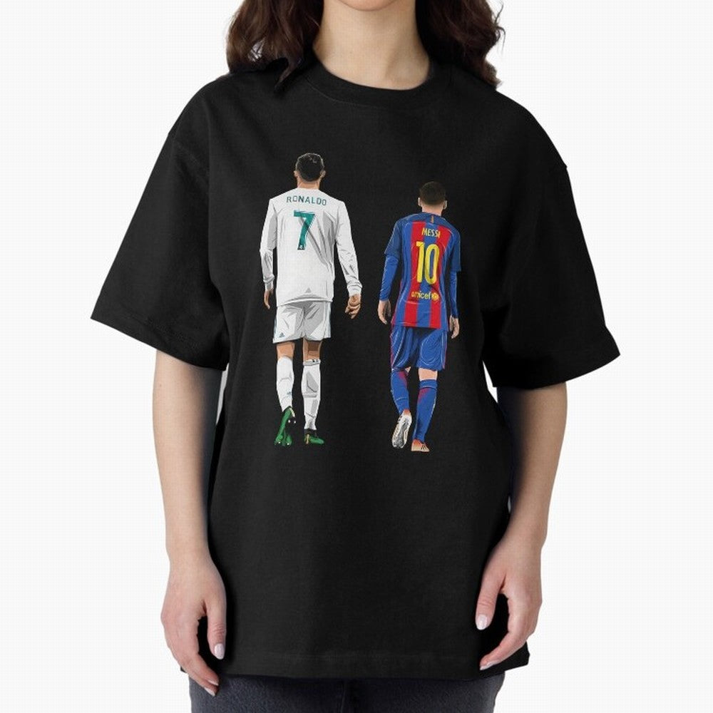 Cristiano Ronaldo & Messi vector Oversized T-Shirt Feel FIFA World Cup 2026 USA Canada Mexico for Fans of Mbappe and Netherlands, Bringing Football History, Final Match Energy, Crowd Noise and Once in a Lifetime Moments; Ideal for Passionate Fans
