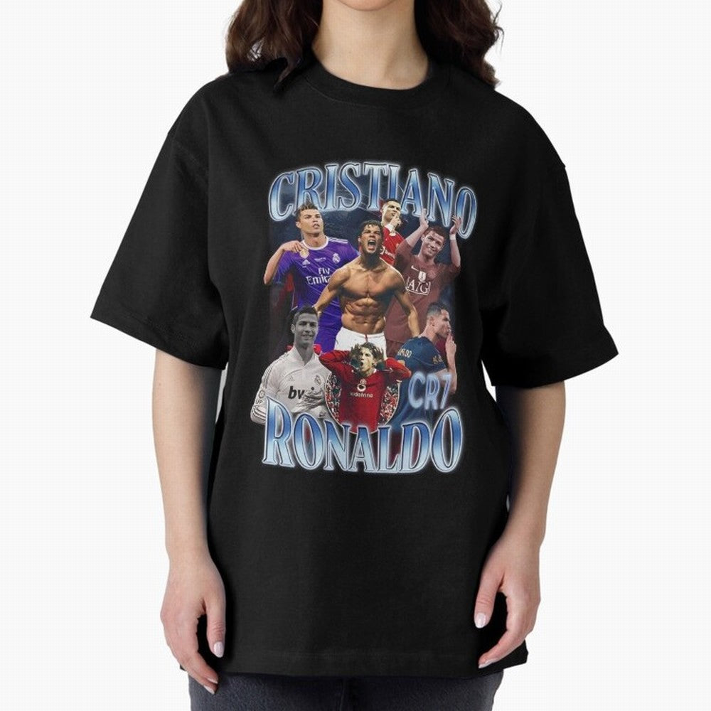 CR7 Oversized T-Shirt Remember the FIFA World Cup 2026 Journey through CR7 and Messi Highlights, France and Portugal Pride, Championship Spirit, Famous Goals, Roaring Crowds and International Football Unity; Perfect for Fans, Collectors, Family