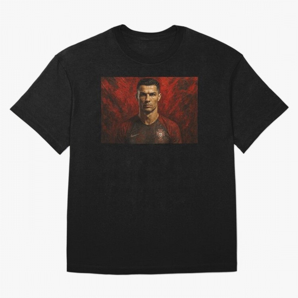 Cristiano Ronaldo Portrait Oversized T-Shirt Spotlight FIFA World Cup 2026 Group Stage for Fans of Mbappe and Portugal, Bringing Stadium Memories, Football Loyalty, International Chants and Championship Tradition; Made for Die Hard Supporters,