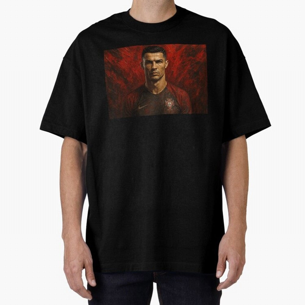 Cristiano Ronaldo Portrait Oversized T-Shirt Spotlight FIFA World Cup 2026 Group Stage for Fans of Mbappe and Portugal, Bringing Stadium Memories, Football Loyalty, International Chants and Championship Tradition; Made for Die Hard Supporters,