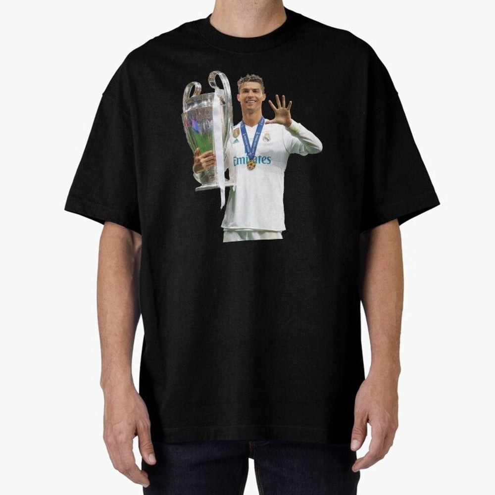 Cristiano Ronaldo with the cup Oversized T-Shirt Make Your Look Match FIFA World Cup 2026 Spirit, Driven by Argentina and Brazil, Messi, CR7 and Mbappe, Classic Soccer Heritage, Championship Pressure, Fan Loyalty and International Pride; Perfect