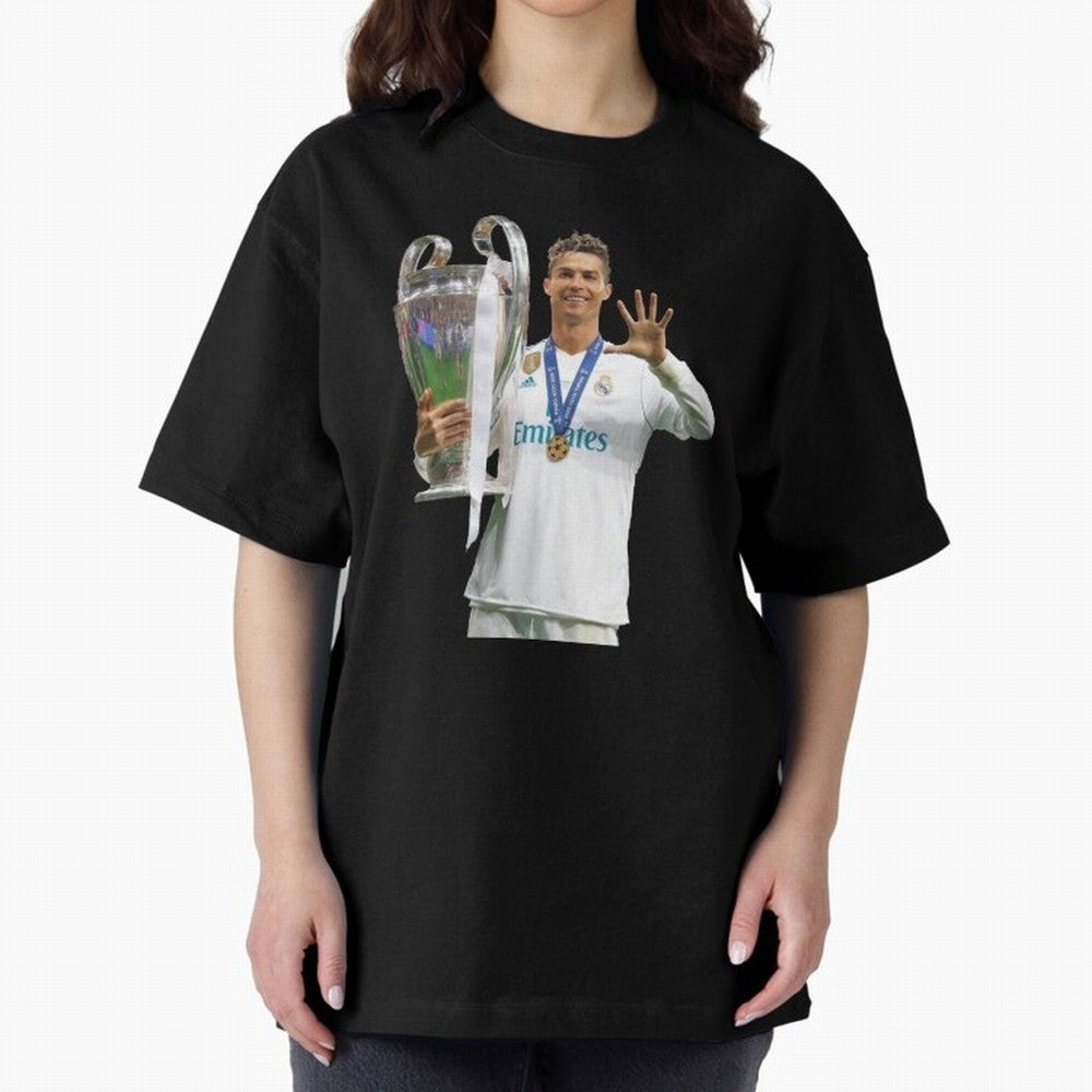 Cristiano Ronaldo with the cup Oversized T-Shirt Make Your Look Match FIFA World Cup 2026 Spirit, Driven by Argentina and Brazil, Messi, CR7 and Mbappe, Classic Soccer Heritage, Championship Pressure, Fan Loyalty and International Pride; Perfect