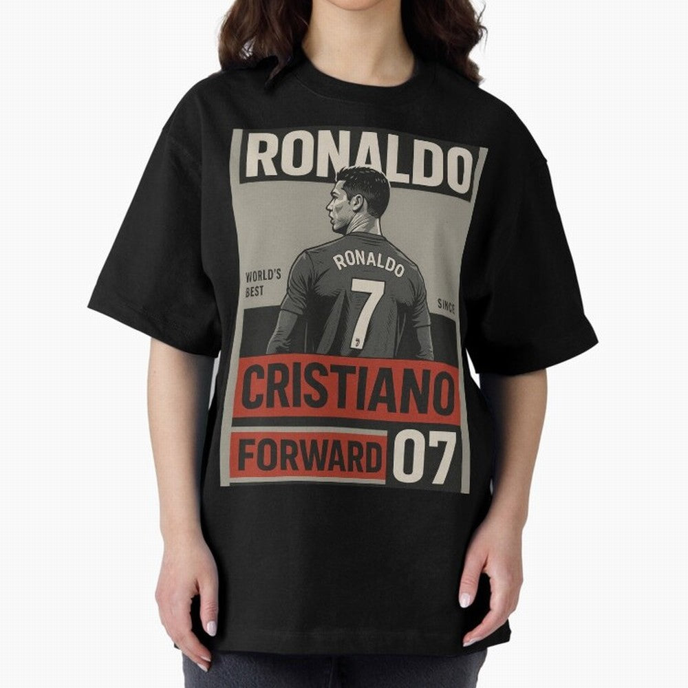 CR7 Legacy ¨C Cold Blooded Greatness Poster Art Oversized T-Shirt Get Ready for FIFA World Cup 2026 Spirit, with Brazil, Messi, CR7 and Mbappe, Tournament Hype, Historic Matchups, Family Viewing Parties and Global Sports Pride; Great for Watch
