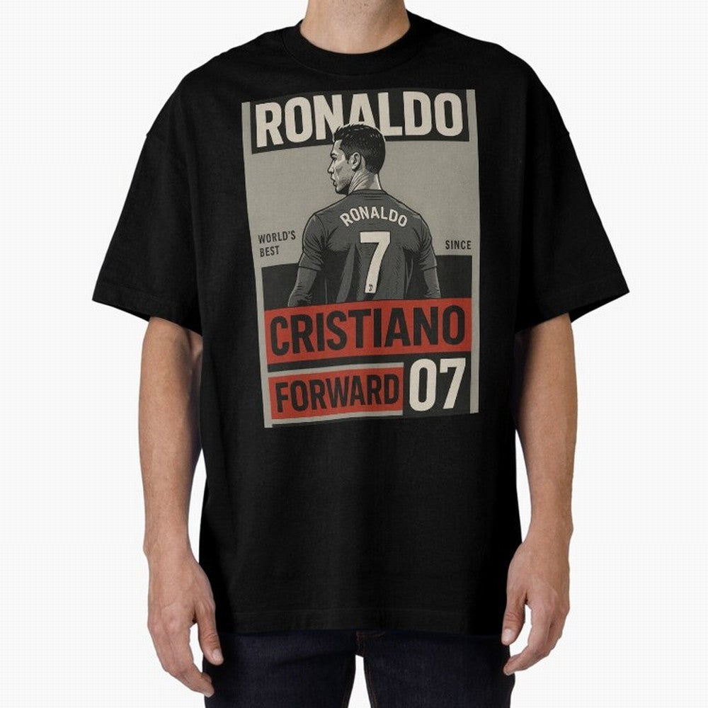 CR7 Legacy ¨C Cold Blooded Greatness Poster Art Oversized T-Shirt Get Ready for FIFA World Cup 2026 Spirit, with Brazil, Messi, CR7 and Mbappe, Tournament Hype, Historic Matchups, Family Viewing Parties and Global Sports Pride; Great for Watch