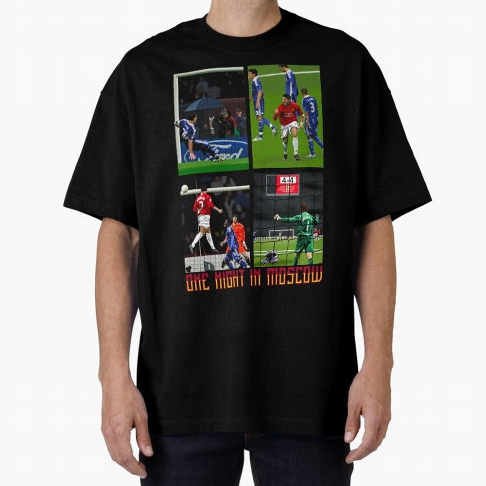 One Night in Moscow ¨C Manchester United 2008 Champions League Glory Artwork Oversized T-Shirt Back the Journey through the FIFA World Cup 2026 Journey through Cristiano Ronaldo Highlights, Argentina, France and Brazil Pride, Fan Favorite Moments,