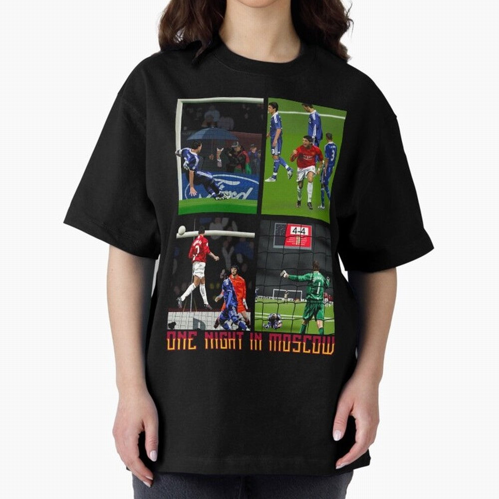 One Night in Moscow ¨C Manchester United 2008 Champions League Glory Artwork Oversized T-Shirt Back the Journey through the FIFA World Cup 2026 Journey through Cristiano Ronaldo Highlights, Argentina, France and Brazil Pride, Fan Favorite Moments,