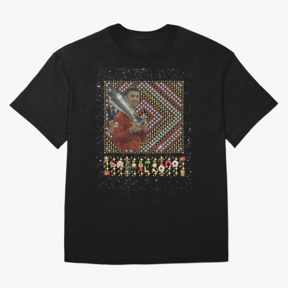 Iconic Emojified Football Legend Holding Victory Trophy | Inspired Art Oversized T-Shirt Make Game Day About Match Day Hype around FIFA World Cup 2026 Group Stage, Haaland, Portugal, Spain and Germany, Supporter Pride, Iconic Celebrations,