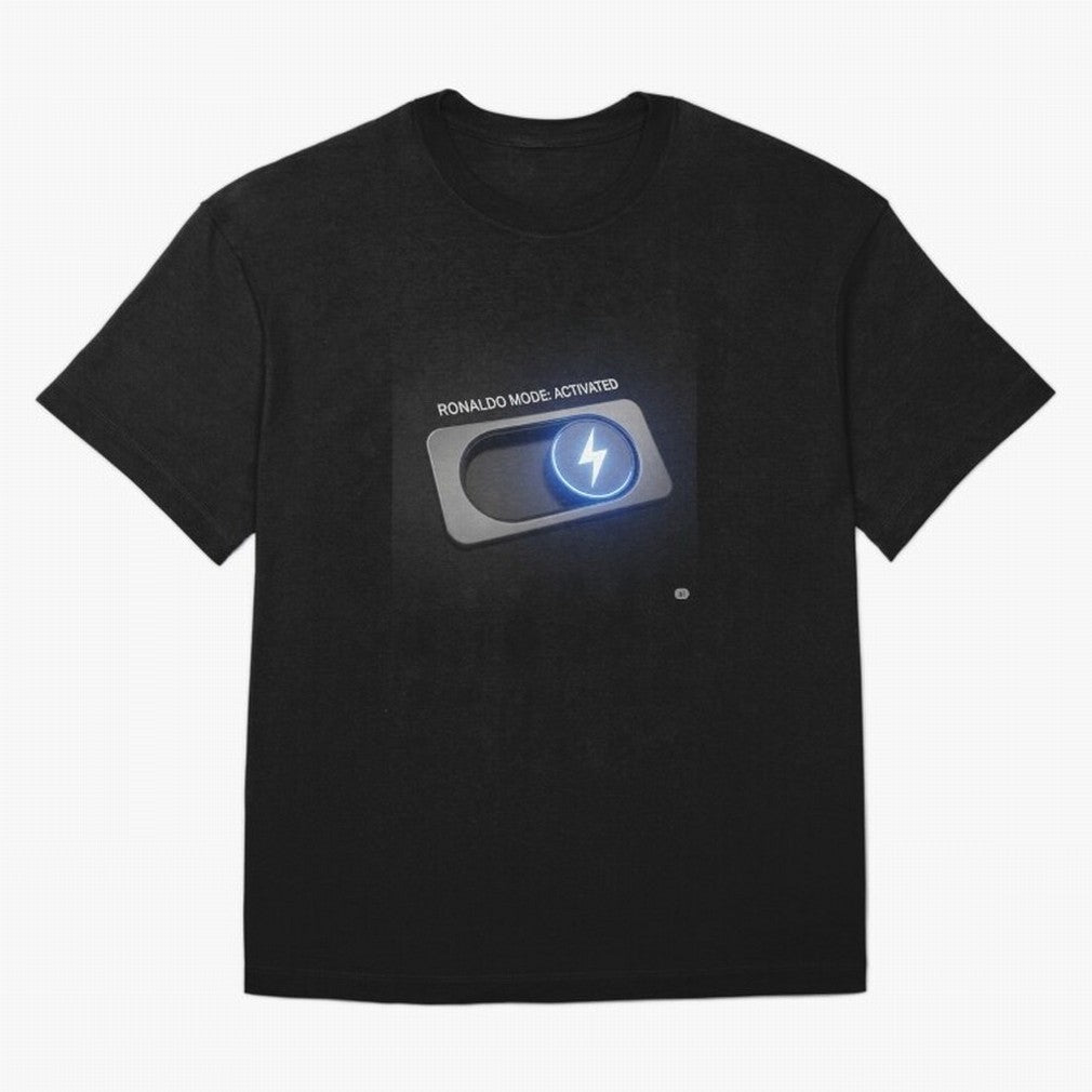 Ronaldo Mode: Activated ¨C Power Switch Football Art Oversized T-Shirt Feel the Heartbeat of Global Football Passion for FIFA World Cup 2026, Made for Messi, CR7 and Mbappe, Netherlands, Supporter Pride, Iconic Celebrations, Legendary Names and