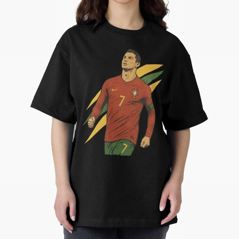 Cristiano Ronaldo Retro Portugal Football Art ¨C Vintage Supporter Design Oversized T-Shirt Support Match Day Hype around FIFA World Cup 2026 USA Canada Mexico, Messi, France and Portugal, Champion Mindset, Group Stage Buzz, Knockout Tension and