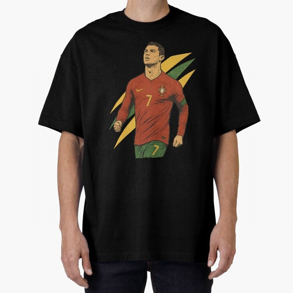 Cristiano Ronaldo Retro Portugal Football Art ¨C Vintage Supporter Design Oversized T-Shirt Support Match Day Hype around FIFA World Cup 2026 USA Canada Mexico, Messi, France and Portugal, Champion Mindset, Group Stage Buzz, Knockout Tension and