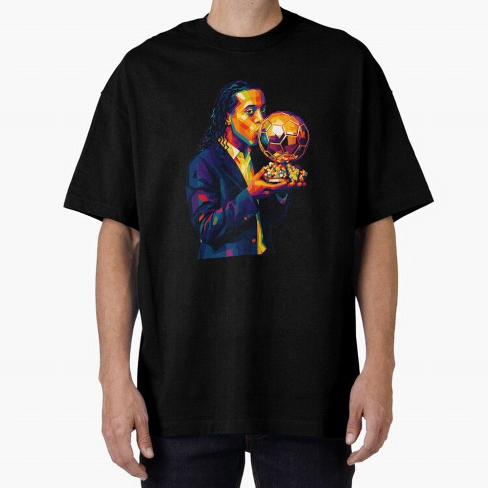 Ronaldinho Wpap Art Oversized T-Shirt Represent Football Lovers during Global Football Passion for FIFA World Cup 2026, Built around Mbappe, France and Portugal, Fan Favorite Moments, National Team Passion, Big Match Drama and Soccer History; Great