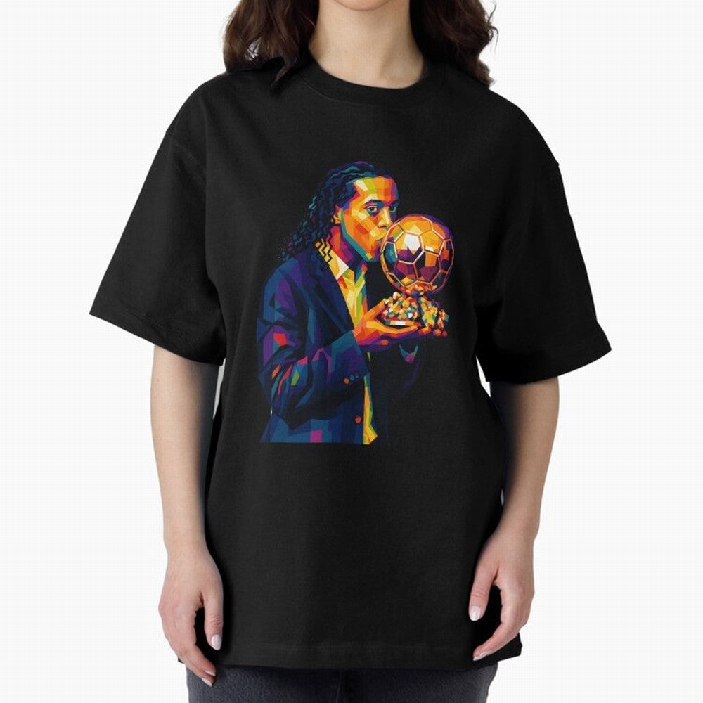 Ronaldinho Wpap Art Oversized T-Shirt Represent Football Lovers during Global Football Passion for FIFA World Cup 2026, Built around Mbappe, France and Portugal, Fan Favorite Moments, National Team Passion, Big Match Drama and Soccer History; Great