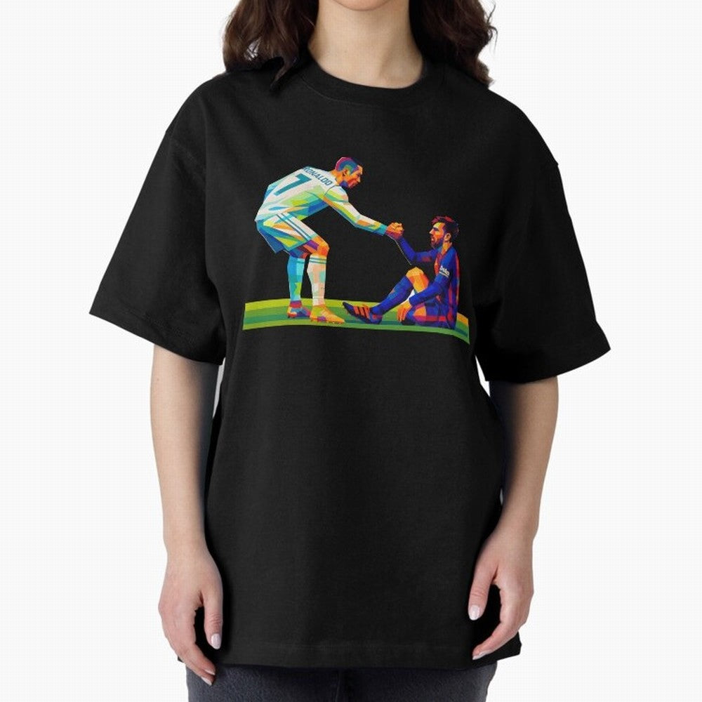 Cristiano Ronaldo & Messi Wpap Art Oversized T-Shirt Bring Stadium Energy to FIFA World Cup 2026 USA Canada Mexico for Fans of Haaland and Mbappe and France, Bringing Global Supporter Spirit, Legendary Goals, National Colors and Tournament