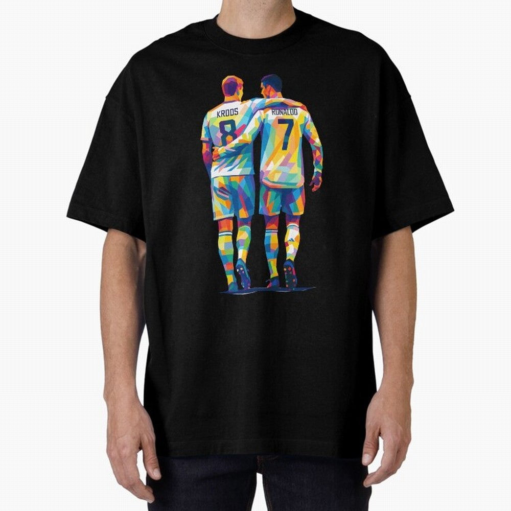Cristiano Ronaldo & Toni Kroos Wpap Art Oversized T-Shirt Show Match Day Excitement for FIFA World Cup 2026 Group Stage Capturing Messi, Neymar and Mbappe, Brazil Energy, Retro Football Energy, Iconic Rivalries, Trophy Chase Drama and Stadium