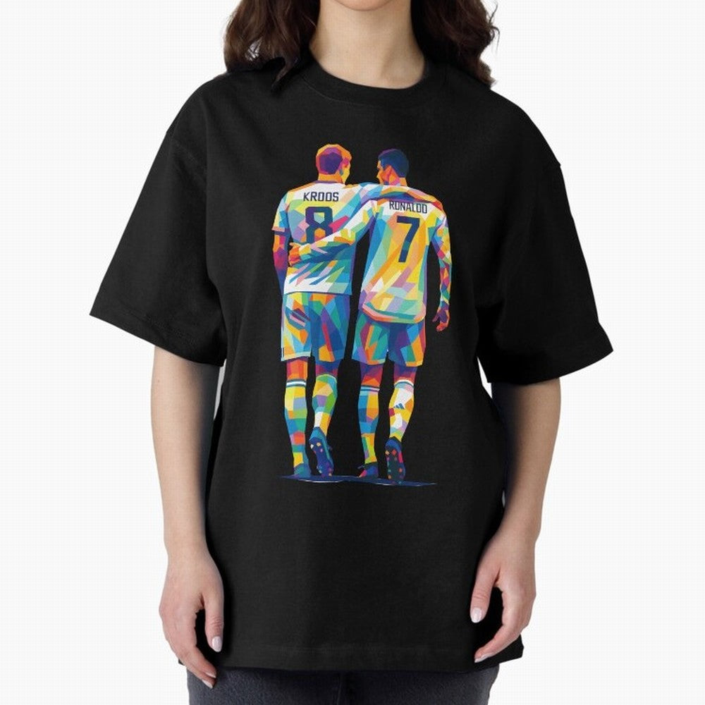 Cristiano Ronaldo & Toni Kroos Wpap Art Oversized T-Shirt Show Match Day Excitement for FIFA World Cup 2026 Group Stage Capturing Messi, Neymar and Mbappe, Brazil Energy, Retro Football Energy, Iconic Rivalries, Trophy Chase Drama and Stadium