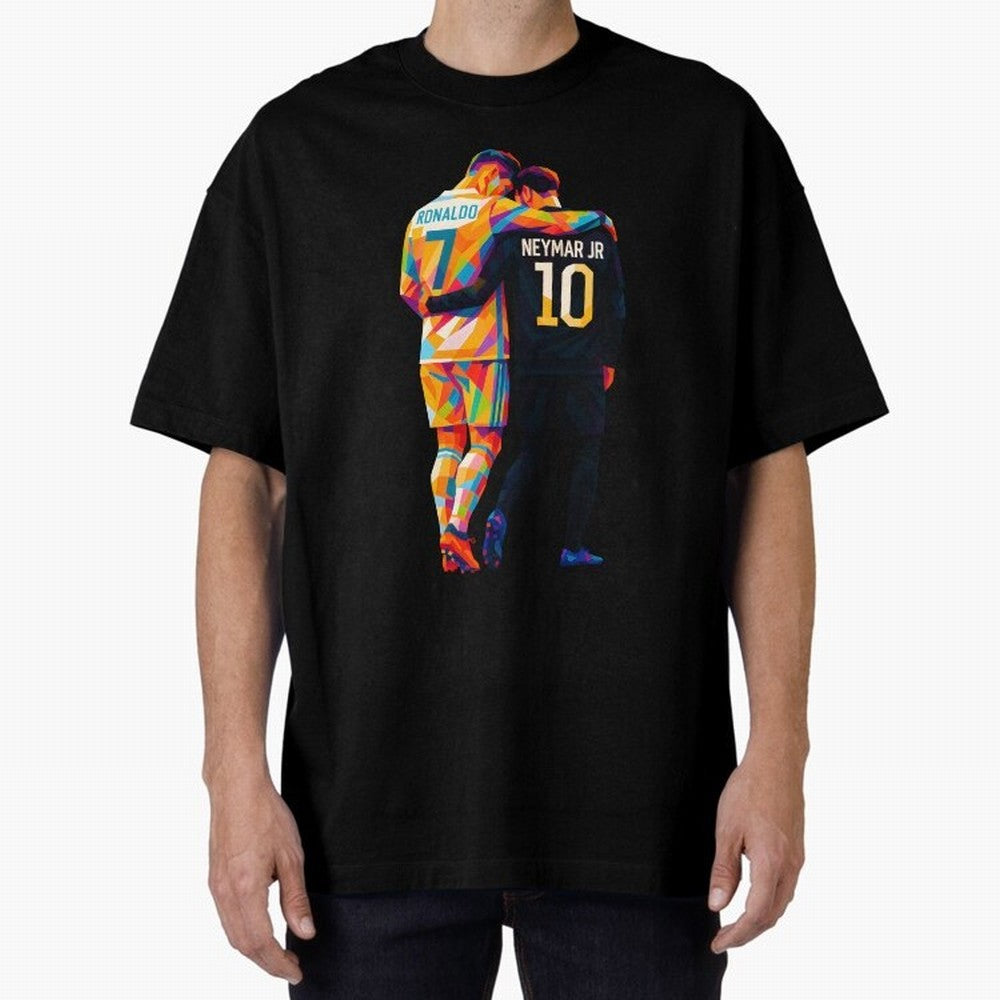 Cristiano Ronaldo & Neymar JR Wpap Art Oversized T-Shirt Back Your Heroes with FIFA World Cup 2026 Spirit, Featuring Brazil, Portugal and Argentina, Mbappe, Worldwide Fan Energy, Dramatic Goals, Stadium Lights and Championship Celebrations; Created