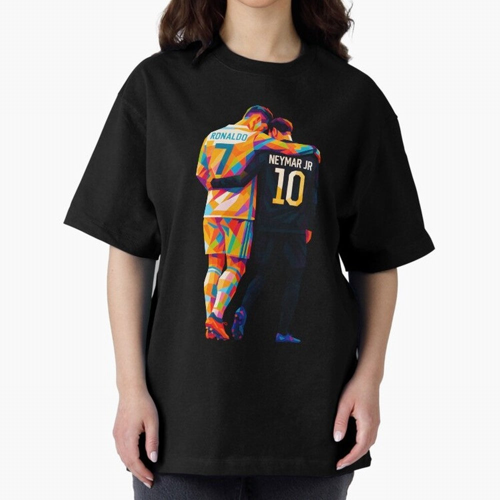 Cristiano Ronaldo & Neymar JR Wpap Art Oversized T-Shirt Back Your Heroes with FIFA World Cup 2026 Spirit, Featuring Brazil, Portugal and Argentina, Mbappe, Worldwide Fan Energy, Dramatic Goals, Stadium Lights and Championship Celebrations; Created