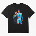 Cristiano Ronaldo & Messi Wpap Art Oversized T-Shirt Celebrate the Road through Match Day Hype around FIFA World Cup 2026 USA Canada Mexico, Haaland and Mbappe, France, Vintage Soccer Flavor, Modern Football Stars, National Flags and Final Night