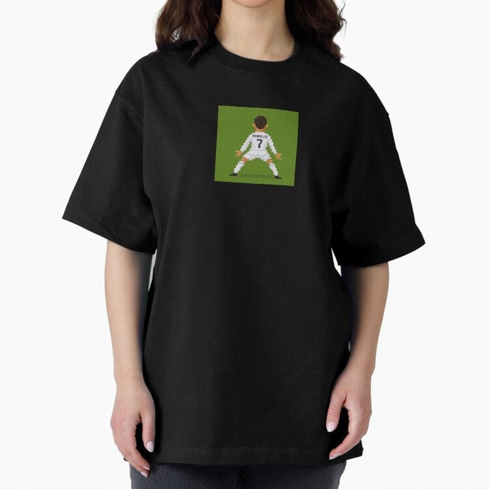 Cristiano Ronaldo Real Madrid Pixel Siuuu Art Oversized T-Shirt Show Championship Spirit for FIFA World Cup 2026 Spirit, with Netherlands, Neymar, Football Passion, Legendary Performances, Festival Vibes and Supporter Community; Perfect for Fans,