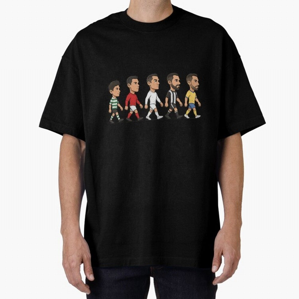 Ronaldo Evolution Sticker ¨C Cartoon Football Art from Sporting to Al-Nassr Oversized T-Shirt Show Up for the Glory of Global Football Passion for FIFA World Cup 2026 Group Stage, Filled with Messi, Neymar and Mbappe, Brazil, Portugal and