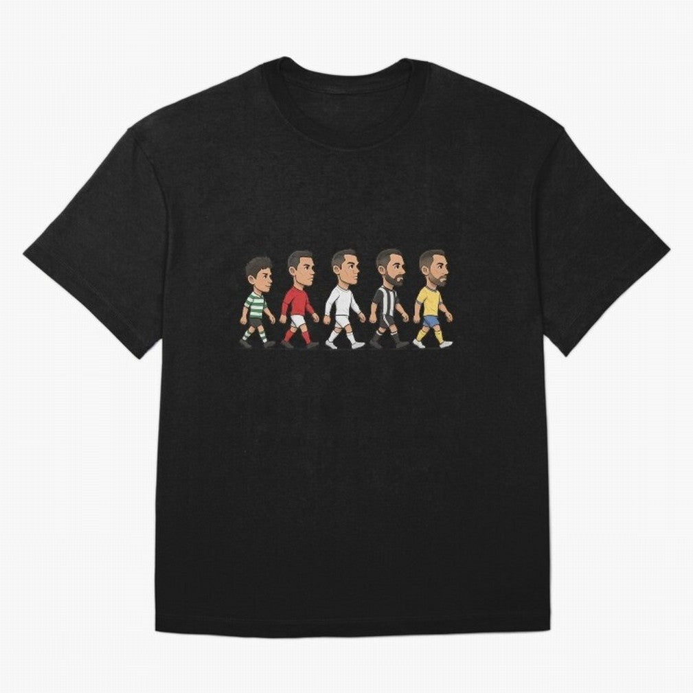 Ronaldo Evolution Sticker ¨C Cartoon Football Art from Sporting to Al-Nassr Oversized T-Shirt Show Up for the Glory of Global Football Passion for FIFA World Cup 2026 Group Stage, Filled with Messi, Neymar and Mbappe, Brazil, Portugal and