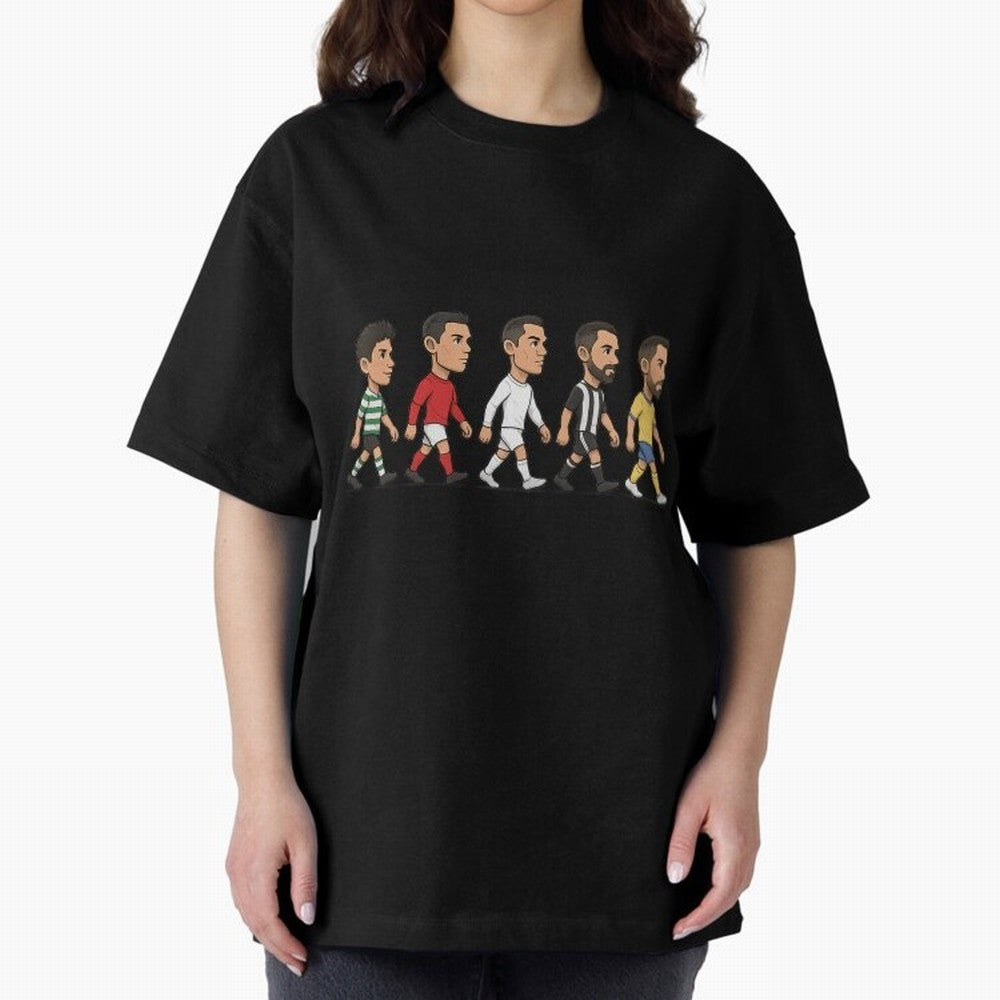 Ronaldo Evolution Sticker ¨C Cartoon Football Art from Sporting to Al-Nassr Oversized T-Shirt Show Up for the Glory of Global Football Passion for FIFA World Cup 2026 Group Stage, Filled with Messi, Neymar and Mbappe, Brazil, Portugal and