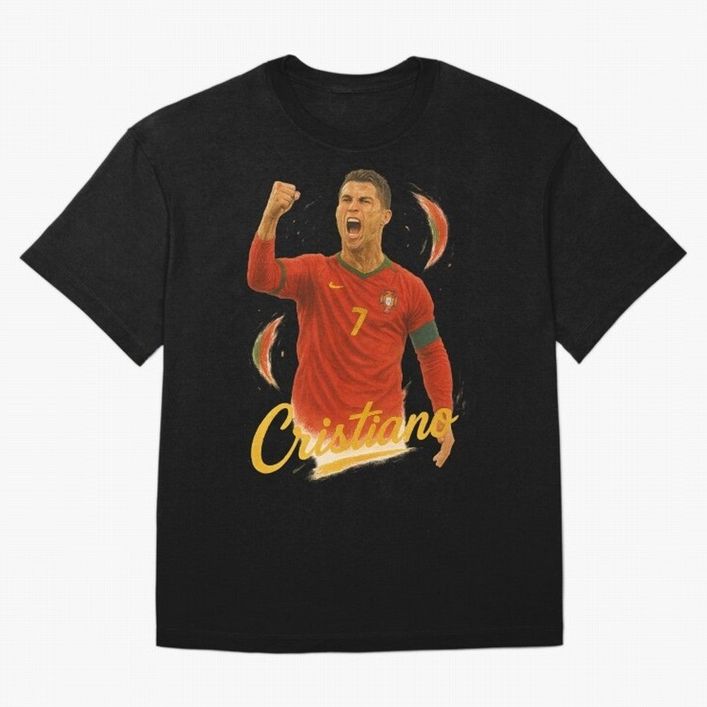 Cristiano Ronaldo Portugal Art ¨C Captain¡¯s Glory Football Tribute	 Oversized T-Shirt Celebrate Soccer Greatness during Match Day Hype around FIFA World Cup 2026 Group Stage, Messi and Cristiano Ronaldo, Brazil, Portugal and Argentina, Retro