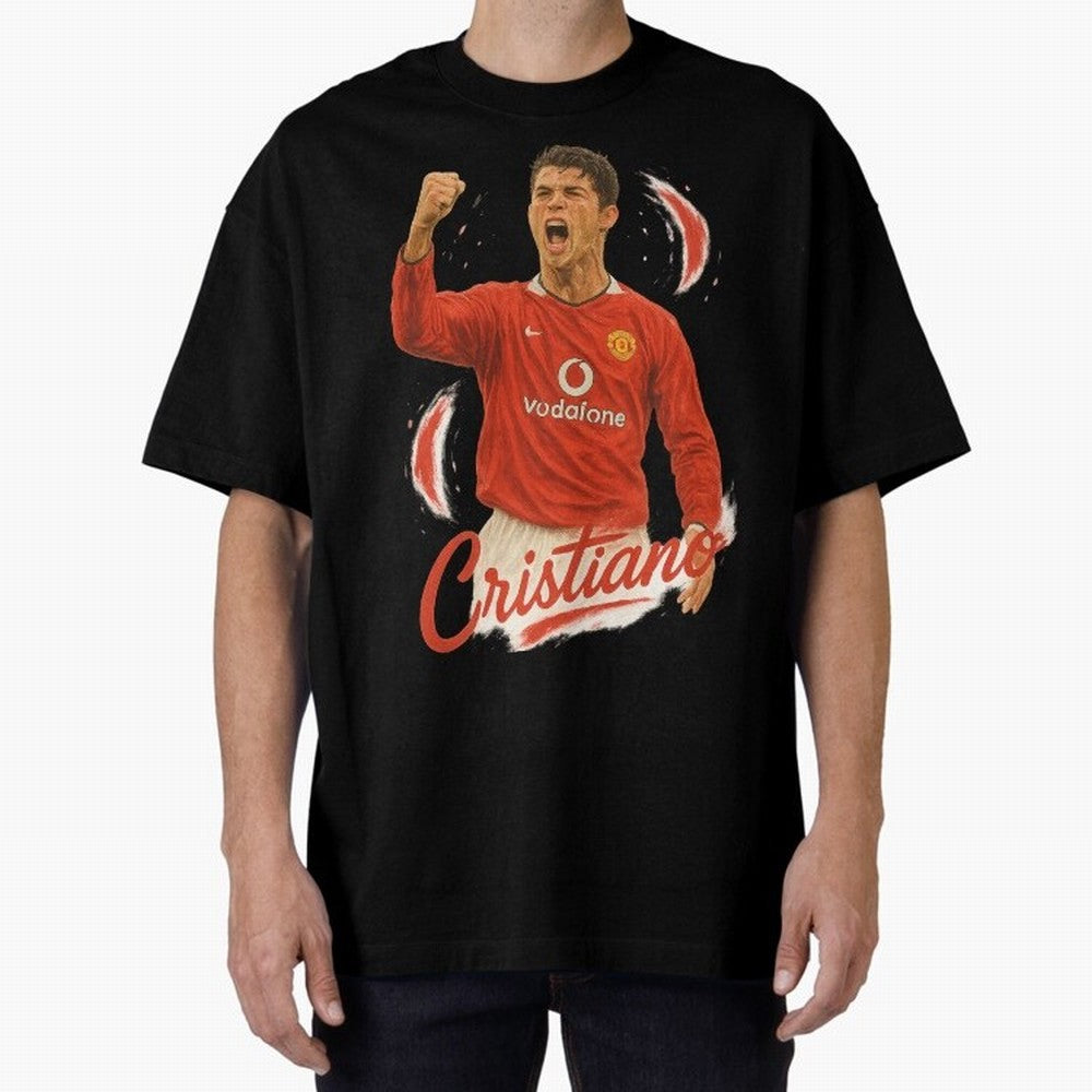 Young Cristiano Ronaldo Man United Art ¨C Rising Soccer Legend Tribute	 Oversized T-Shirt Fuel Global Football Passion for FIFA World Cup 2026 Group Stage, Filled with CR7 and Messi, Brazil, Portugal and Argentina, Worldwide Fan Energy, Dramatic