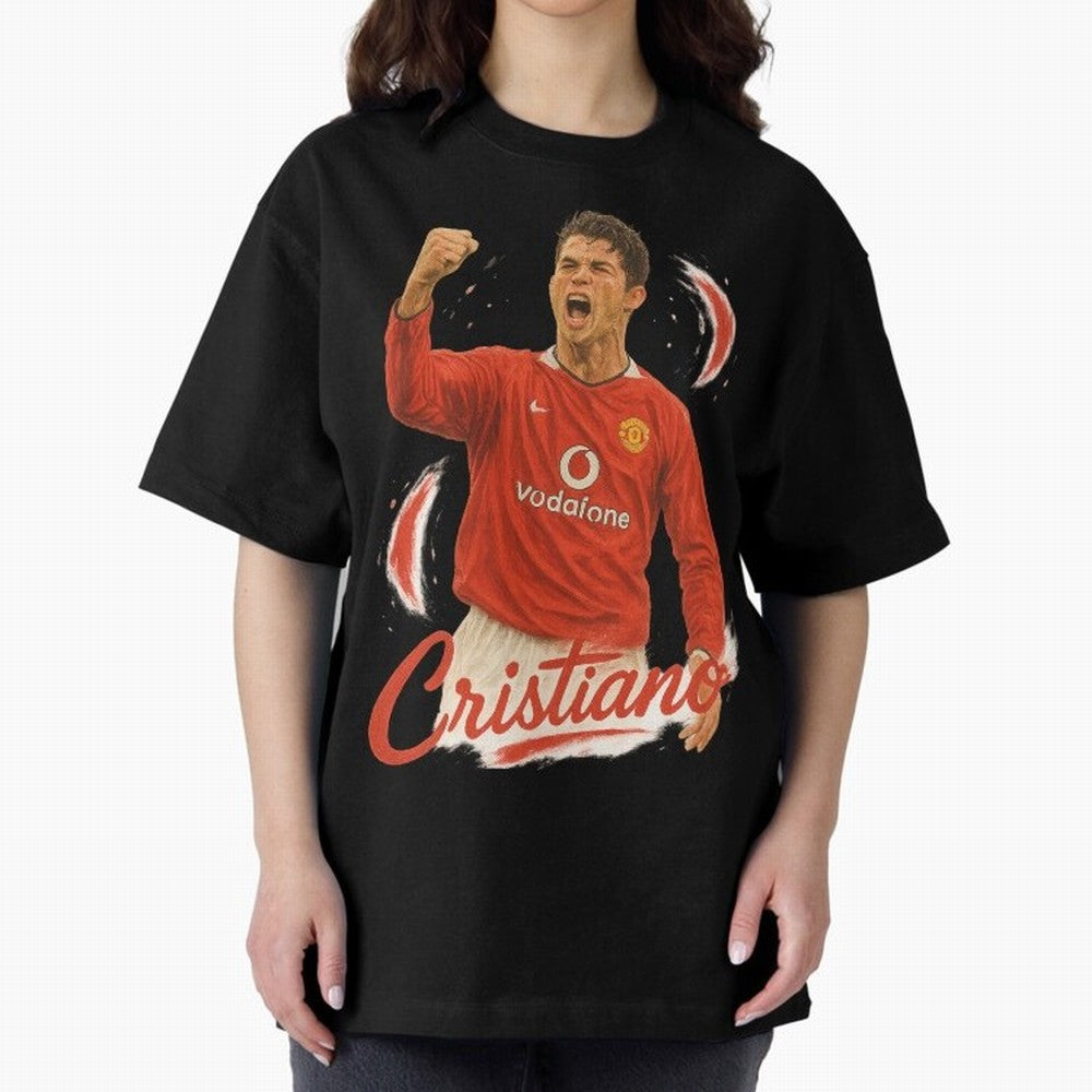 Young Cristiano Ronaldo Man United Art ¨C Rising Soccer Legend Tribute	 Oversized T-Shirt Fuel Global Football Passion for FIFA World Cup 2026 Group Stage, Filled with CR7 and Messi, Brazil, Portugal and Argentina, Worldwide Fan Energy, Dramatic