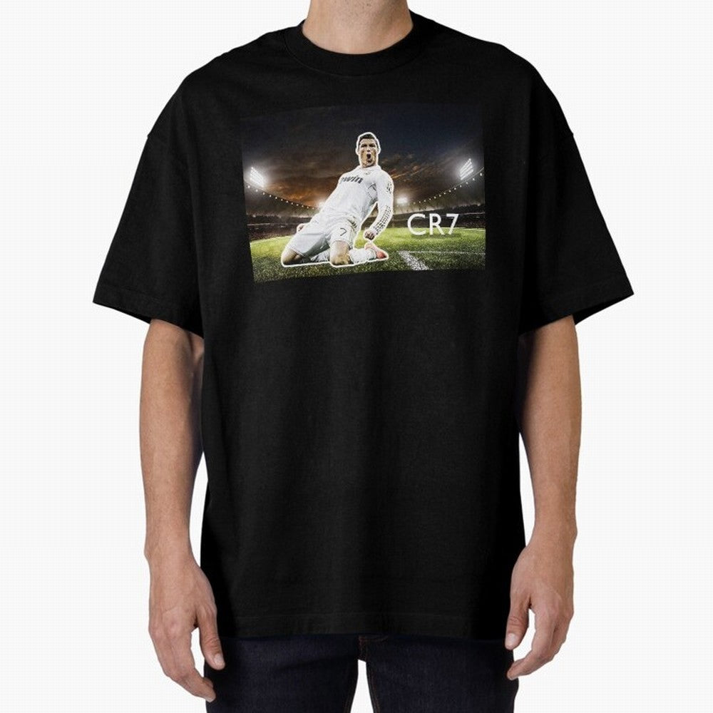 Cristiano Ronaldo Celebration Scene Oversized T-Shirt Capture Stadium Memories from Global Football Passion for FIFA World Cup 2026 Group Stage, Capturing Haaland and Mbappe, Brazil, Portugal and Argentina, Vintage Soccer Flavor, Modern Football