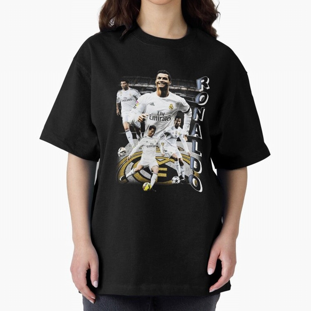 Cristiano Ronaldo Vintage Oversized T-Shirt Honor Football Greatness during Match Day Hype around FIFA World Cup 2026 Group Stage, CR7, England, France and Netherlands, Worldwide Fan Energy, Dramatic Goals, Stadium Lights and Championship