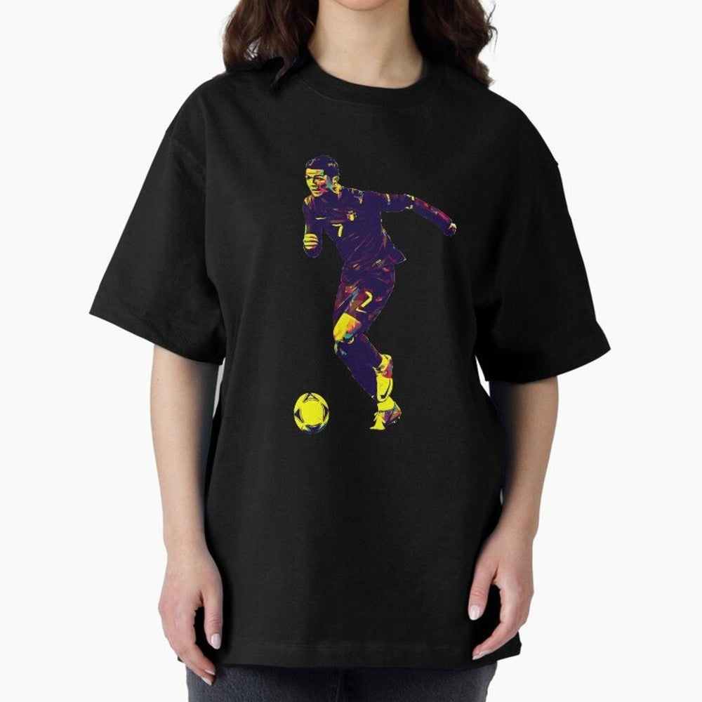 Cristiano Ronaldo Oversized T-Shirt Honor Football Greatness during FIFA World Cup 2026 Group Stage for Fans of Messi, CR7 and Mbappe and Portugal, Bringing Vintage Soccer Flavor, Modern Football Stars, National Flags and Final Night Emotion;