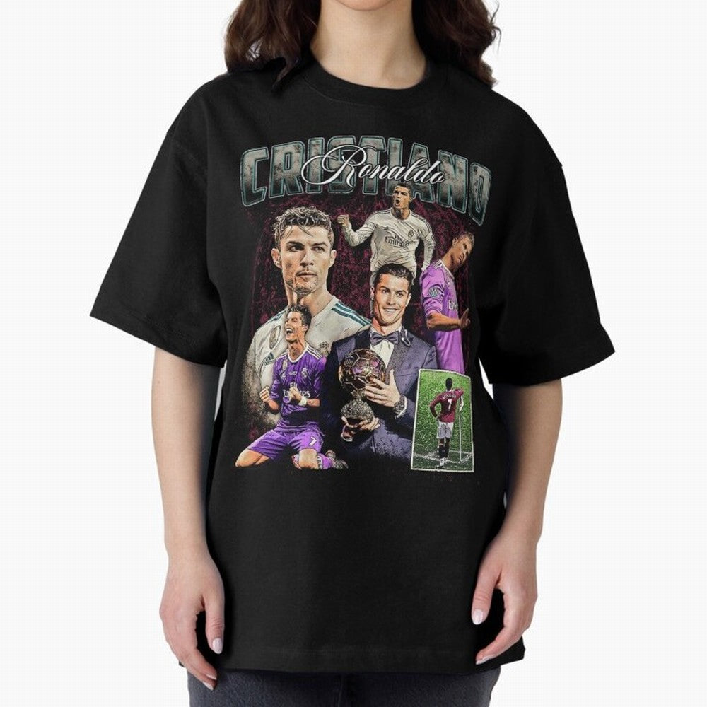 Cristiano Ronaldo Bootleg design Oversized T-Shirt Make Every Kick Count in FIFA World Cup 2026 for Fans of Messi and Cristiano Ronaldo and England, France and Netherlands, Bringing Game Day Rituals, Football Legends, Country Pride and the Road to