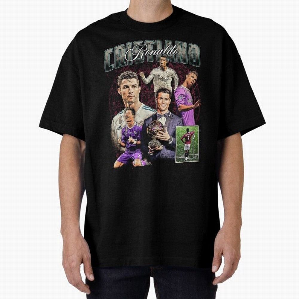 Cristiano Ronaldo Bootleg design Oversized T-Shirt Make Every Kick Count in FIFA World Cup 2026 for Fans of Messi and Cristiano Ronaldo and England, France and Netherlands, Bringing Game Day Rituals, Football Legends, Country Pride and the Road to