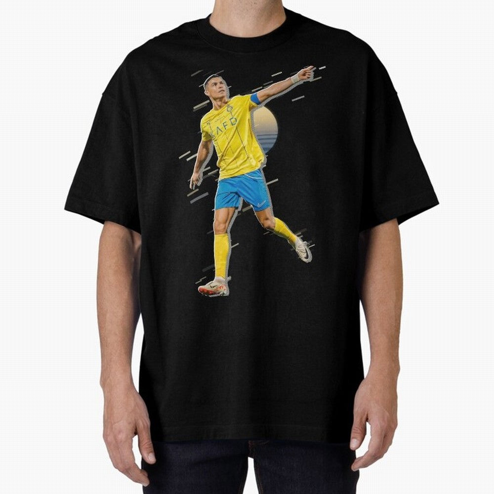 Ronaldo al nassr Oversized T-Shirt Follow the Road to Global Football Passion for FIFA World Cup 2026 USA Canada Mexico, Built around CR7 and Messi, Brazil, Retro Football Energy, Iconic Rivalries, Trophy Chase Drama and Stadium Atmosphere; Perfect