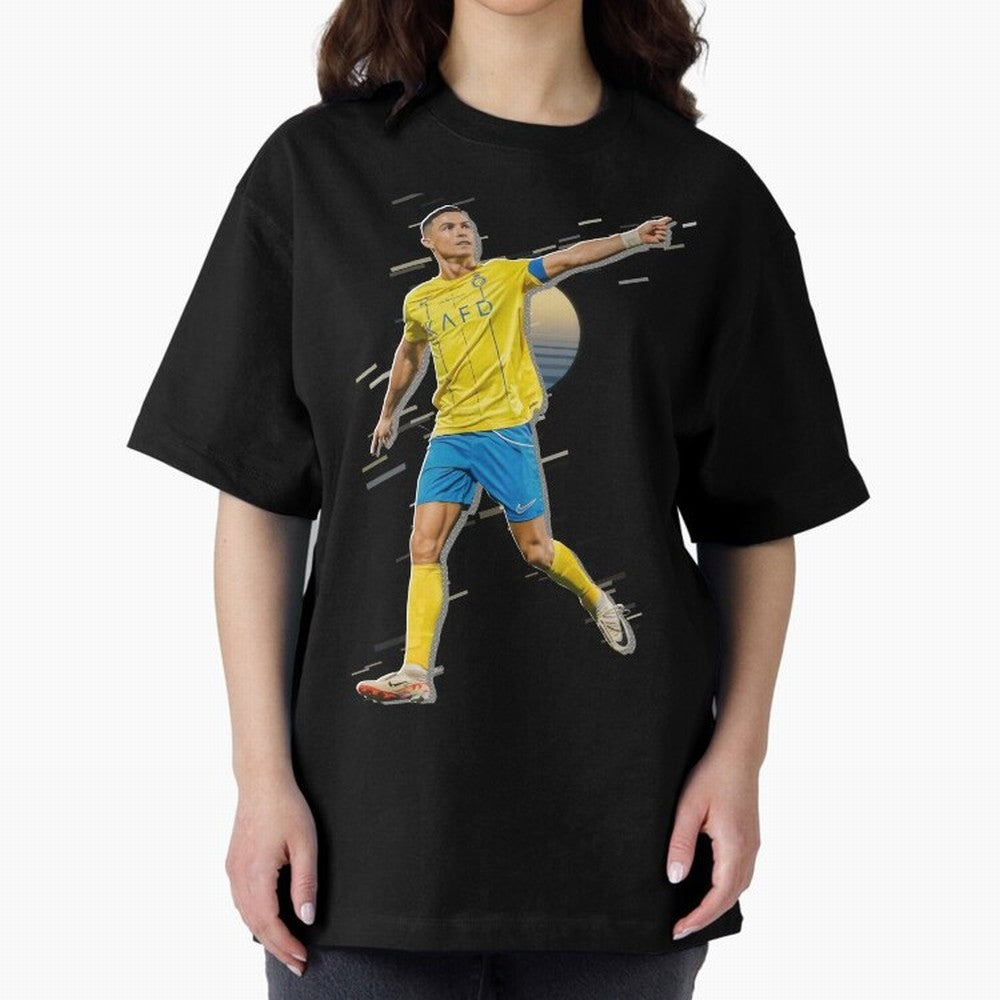 Ronaldo al nassr Oversized T-Shirt Follow the Road to Global Football Passion for FIFA World Cup 2026 USA Canada Mexico, Built around CR7 and Messi, Brazil, Retro Football Energy, Iconic Rivalries, Trophy Chase Drama and Stadium Atmosphere; Perfect