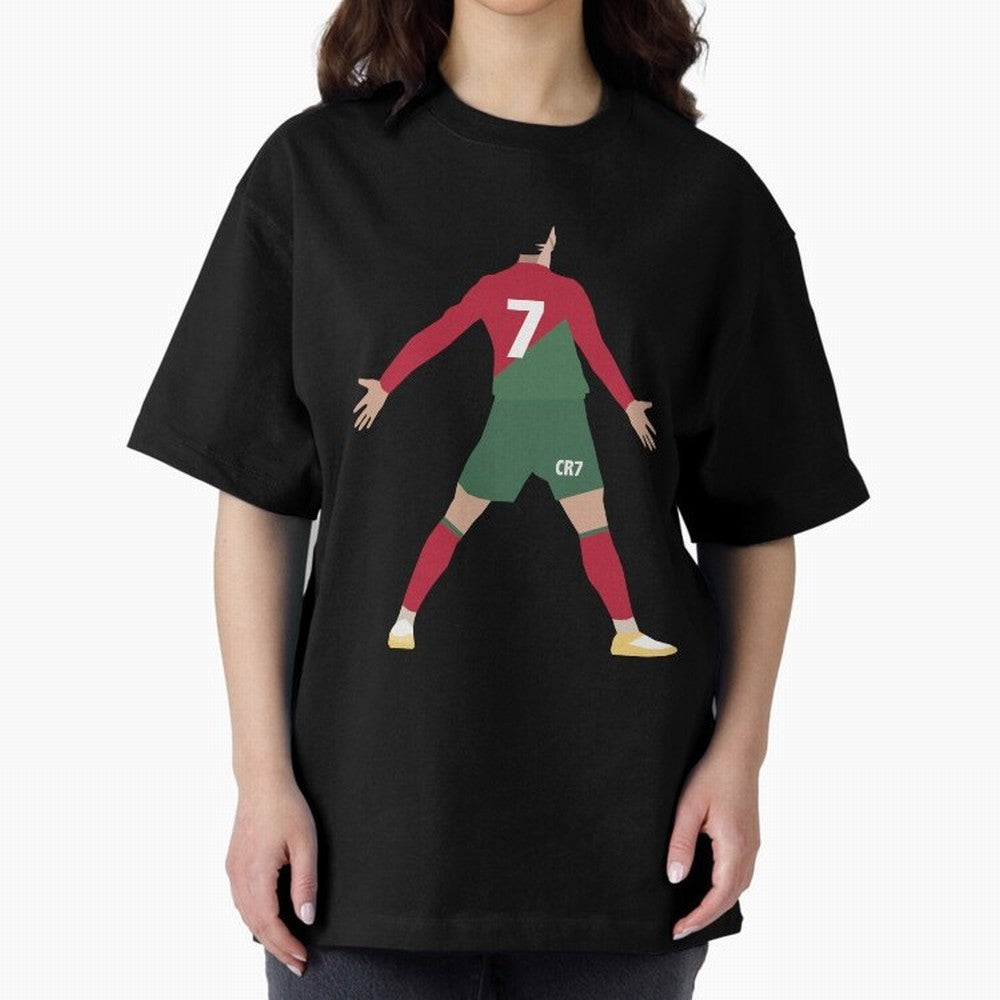 Cristiano Ronaldo illustration Oversized T-Shirt Feel International Energy from Global Football Passion for FIFA World Cup 2026, Inspired by Neymar, Brazil, Portugal and Argentina, Football Festival Excitement, Trophy Ambitions, Country Rivalries