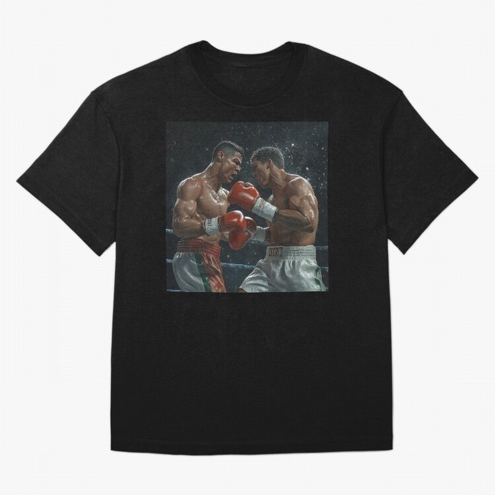Cristiano Ronaldo vs Alvarez Canelo: Gaming Duel Between Legends Oversized T-Shirt Celebrate Football Heritage in the FIFA World Cup 2026 Journey through Messi, CR7 and Mbappe Highlights, Portugal, Spain and Germany Pride, Global Supporter Spirit,