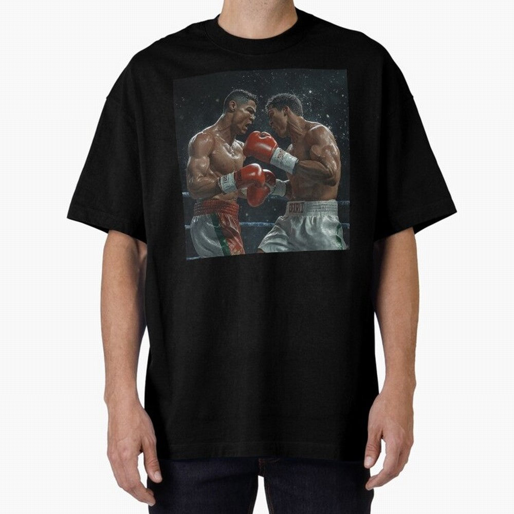Cristiano Ronaldo vs Alvarez Canelo: Gaming Duel Between Legends Oversized T-Shirt Celebrate Football Heritage in the FIFA World Cup 2026 Journey through Messi, CR7 and Mbappe Highlights, Portugal, Spain and Germany Pride, Global Supporter Spirit,