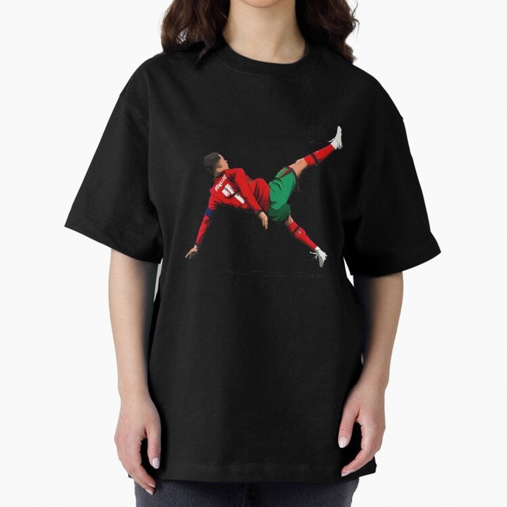Cristiano Ronaldo 910th Goal Bicycle Kick Tribute Oversized T-Shirt Enjoy Match Day Hype around FIFA World Cup 2026 USA Canada Mexico, Mbappe and Neymar, Spain, Vintage Soccer Flavor, Modern Football Stars, National Flags and Final Night Emotion;