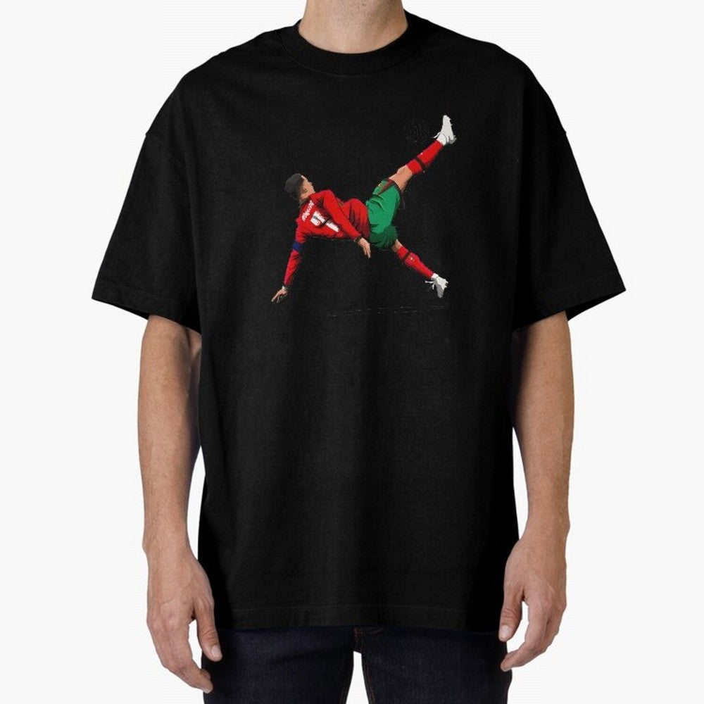 Cristiano Ronaldo 910th Goal Bicycle Kick Tribute Oversized T-Shirt Enjoy Match Day Hype around FIFA World Cup 2026 USA Canada Mexico, Mbappe and Neymar, Spain, Vintage Soccer Flavor, Modern Football Stars, National Flags and Final Night Emotion;