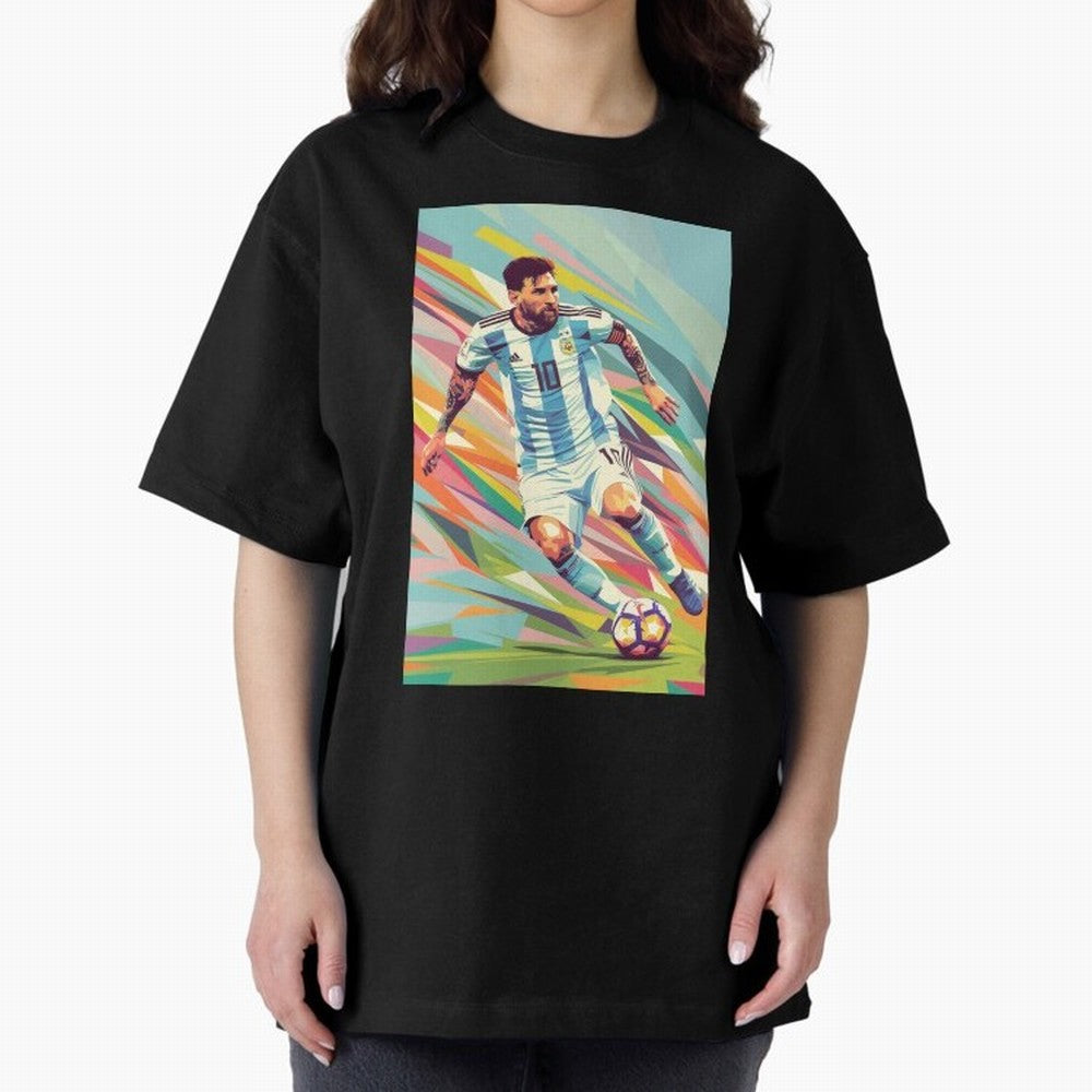 Messi in action Graphic poster design Oversized T-Shirt Create FIFA World Cup 2026 for Fans of CR7 and Portugal, Bringing Global Supporter Spirit, Legendary Goals, National Colors and Tournament Celebration; Ideal for Football Dads, Football Moms,