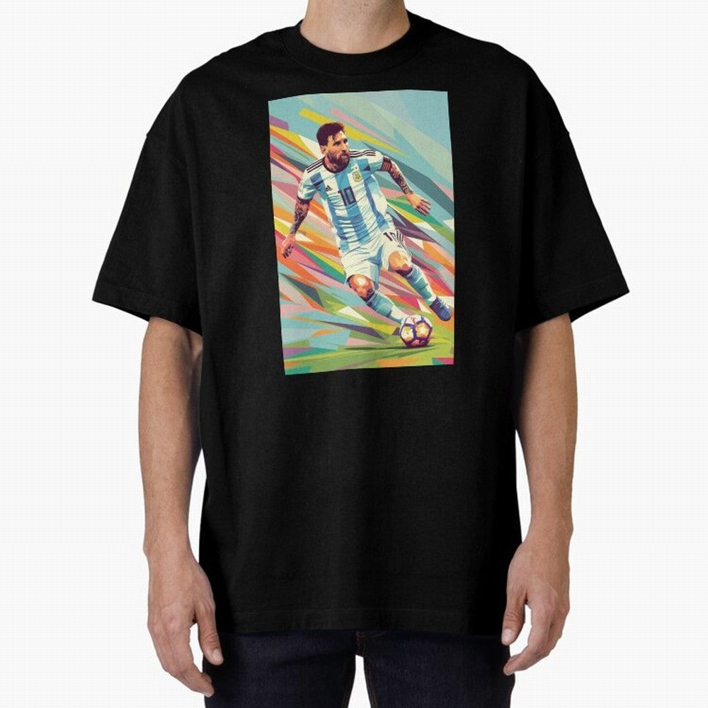 Messi in action Graphic poster design Oversized T-Shirt Create FIFA World Cup 2026 for Fans of CR7 and Portugal, Bringing Global Supporter Spirit, Legendary Goals, National Colors and Tournament Celebration; Ideal for Football Dads, Football Moms,