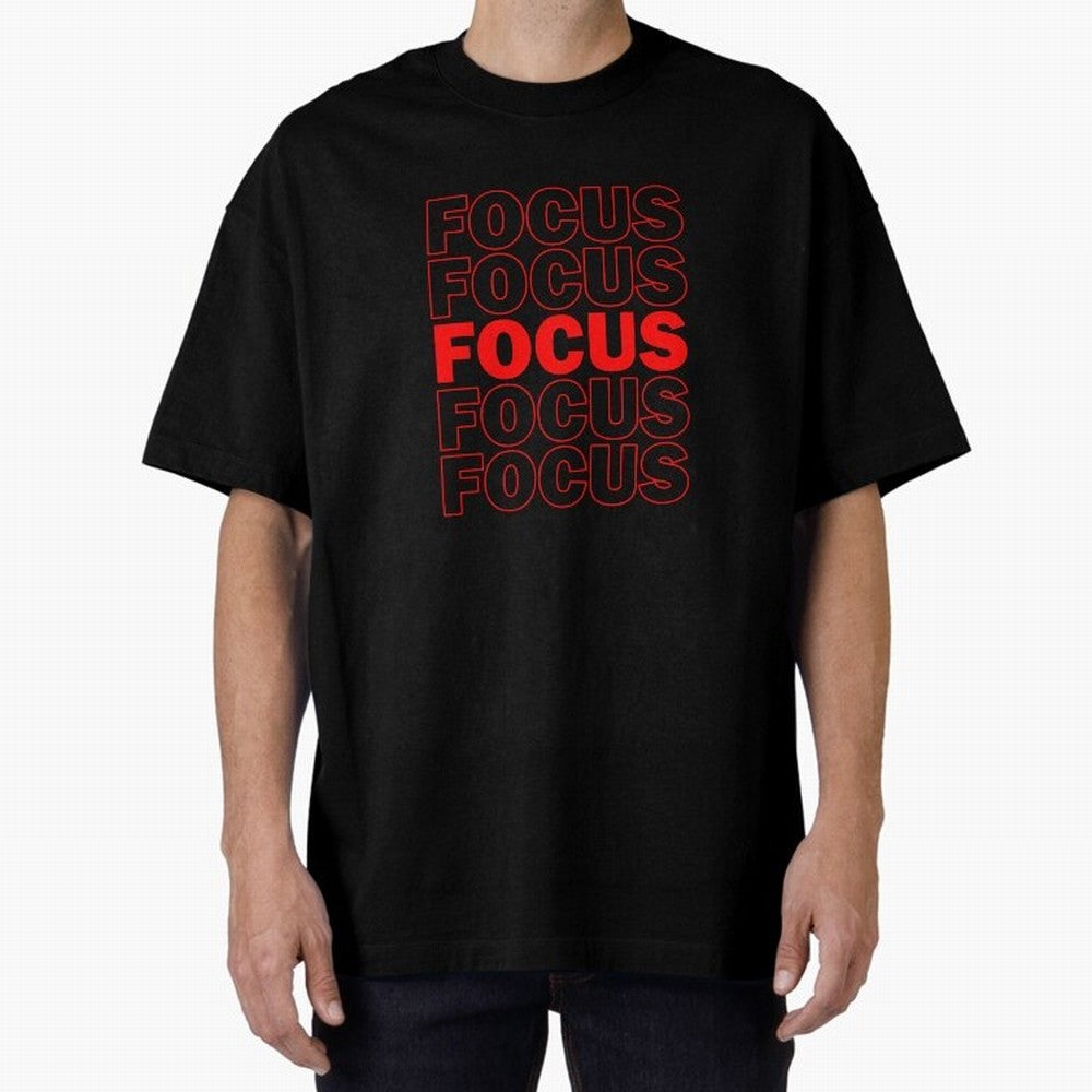 Focus Focus Focus (Red) Oversized T-Shirt Relive Match Day Hype around FIFA World Cup 2026 USA Canada Mexico, Mbappe, Brazil, Stadium Chants, National Pride, Trophy Dreams and Unforgettable Football Memories; Created for Match Day Parties, Soccer